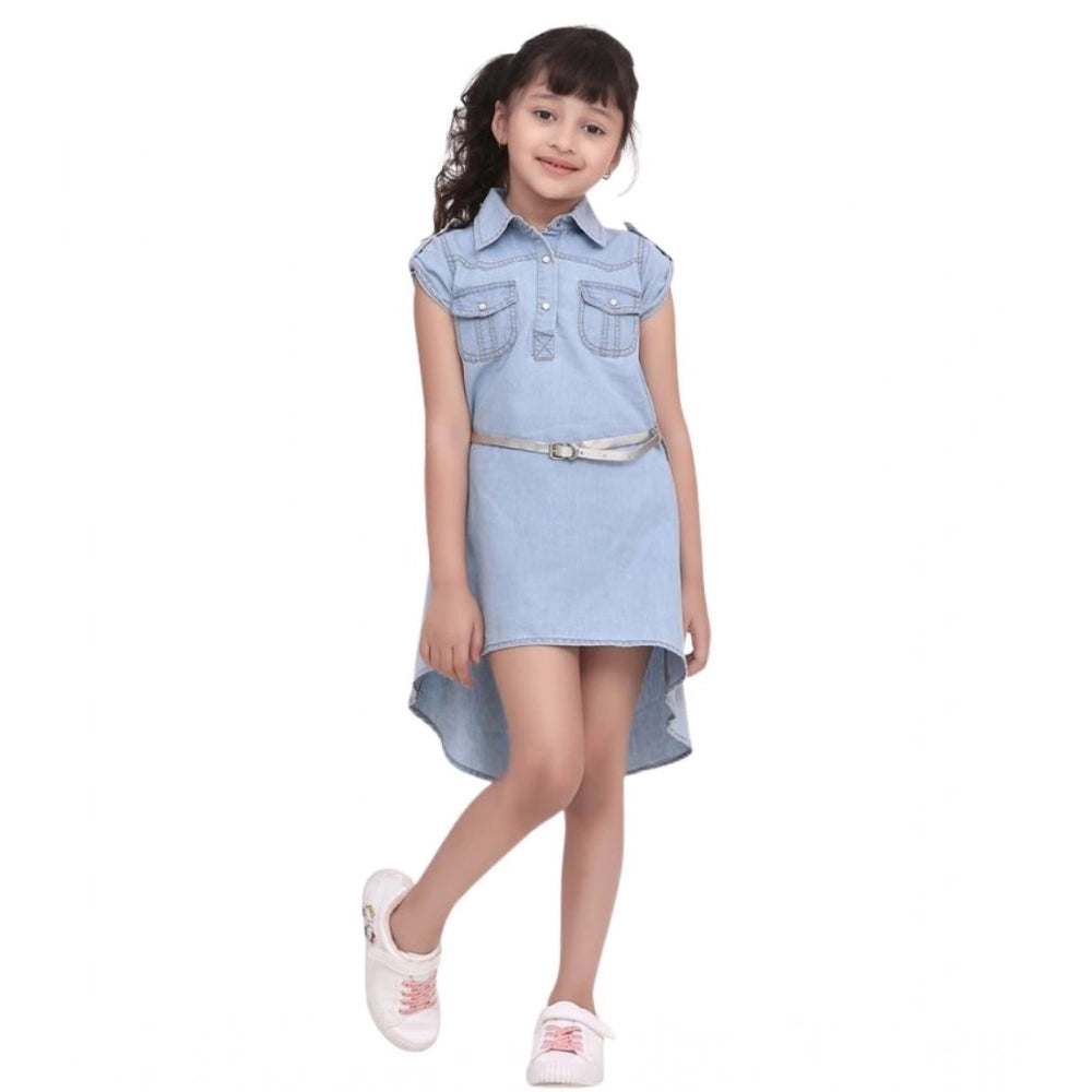 Girl's Denim Hi Lo Short Sleeve Dress — Blue