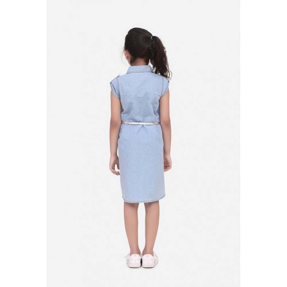 Girl's Denim Hi Lo Short Sleeve Dress — Blue