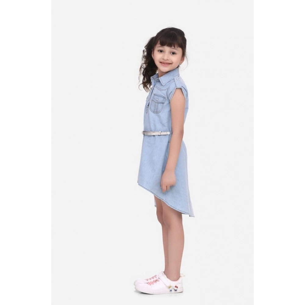 Girl's Denim Hi Lo Short Sleeve Dress — Blue