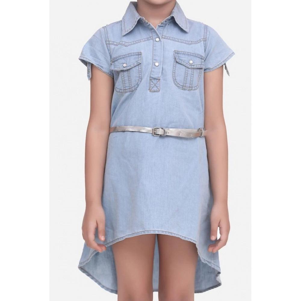 Girl's Denim Hi Lo Short Sleeve Dress — Blue