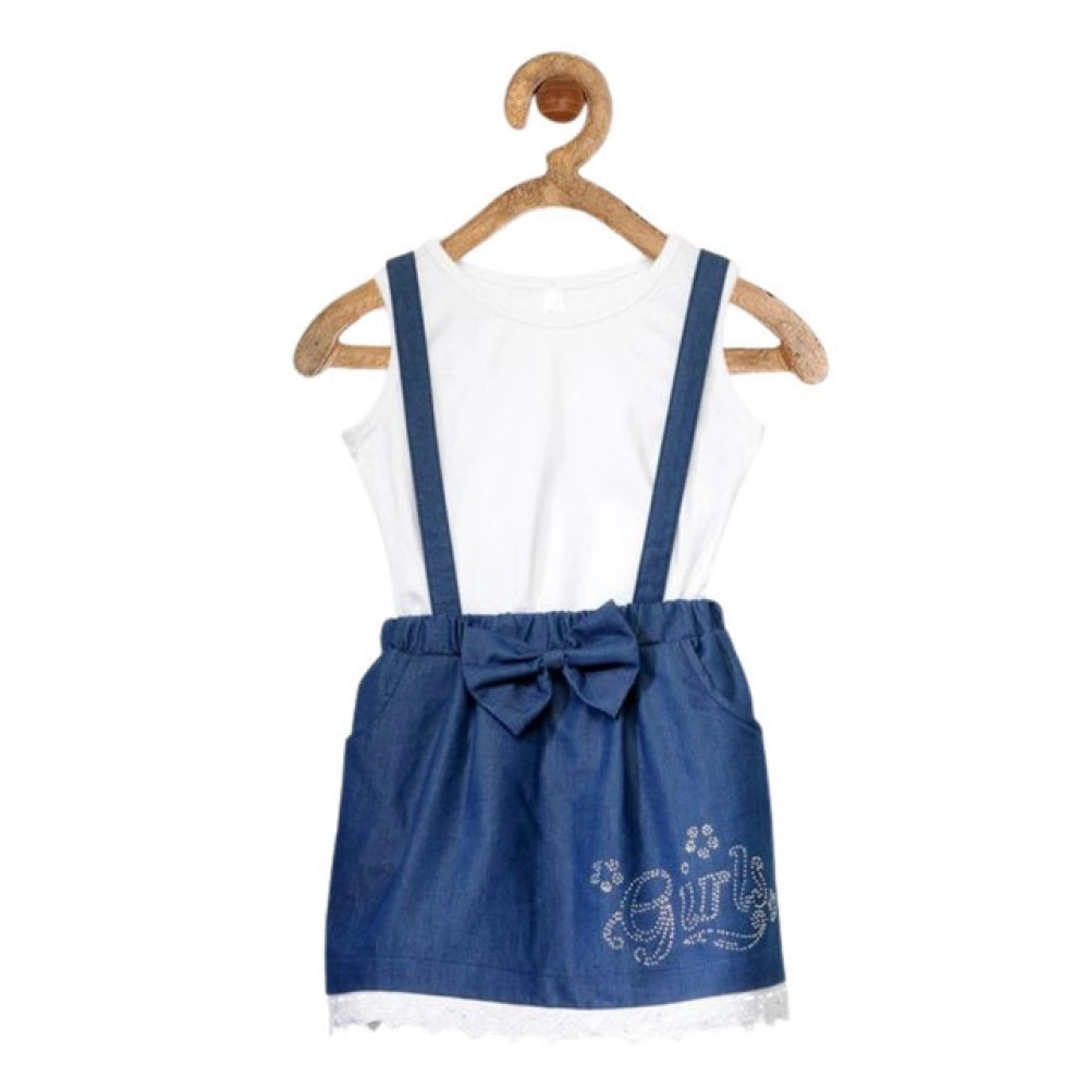 Girl's Denim Embellished Sleeveless Skirt — Dark Blue