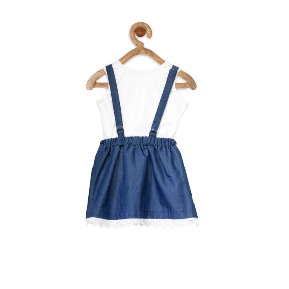 Girl's Denim Embellished Sleeveless Skirt — Dark Blue