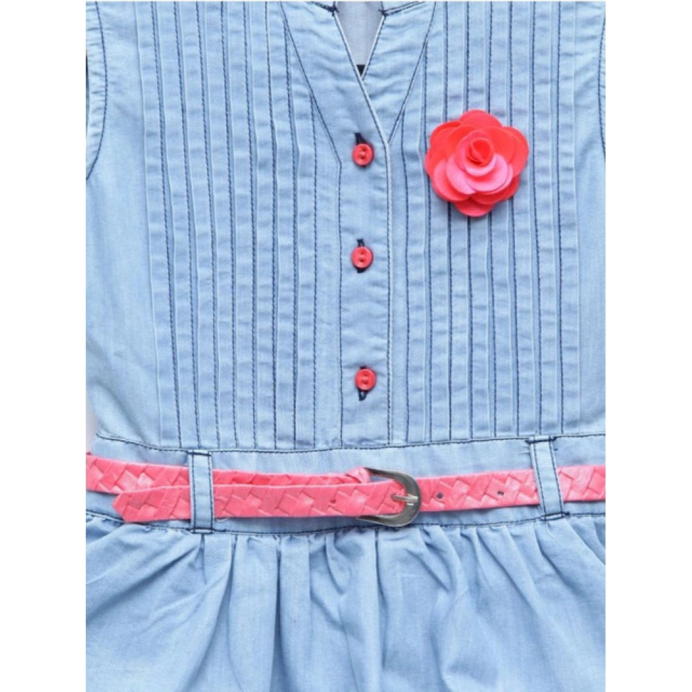 Girl's Denim Embellished Sleeveless Dress — Light Blue
