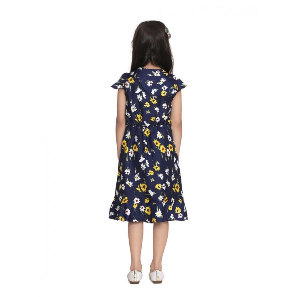 Girl's Crepe Polka Cold Shoulder Dress — Navy Blue