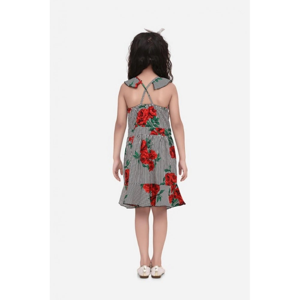 Girl's Crepe Floral Shoulder Straps Dress — Red