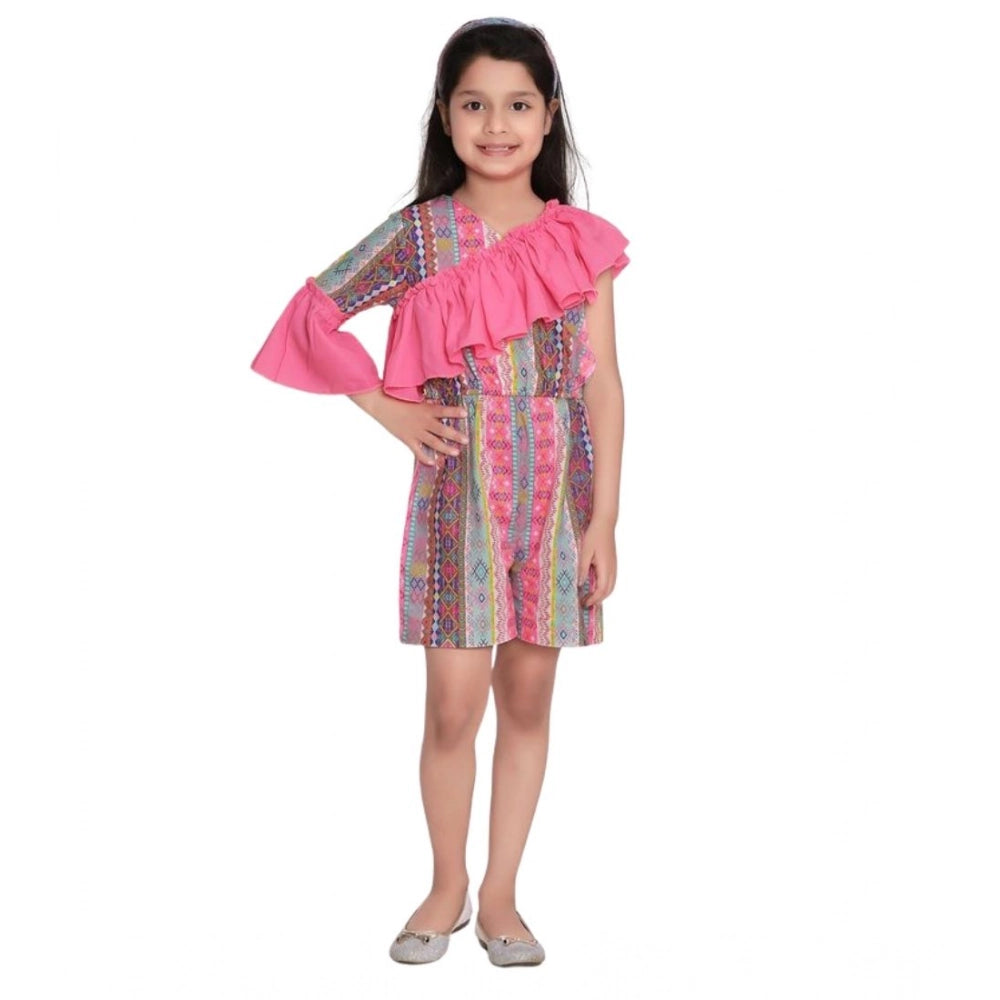 Girl's Cotton & Printed 3/4th Sleeves Dress — Pink