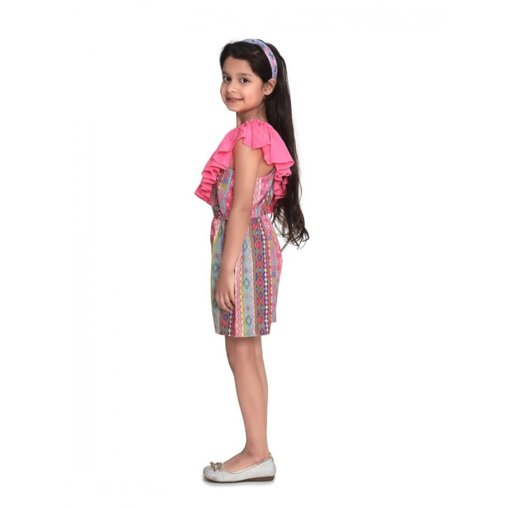 Girl's Cotton & Printed 3/4th Sleeves Dress — Pink