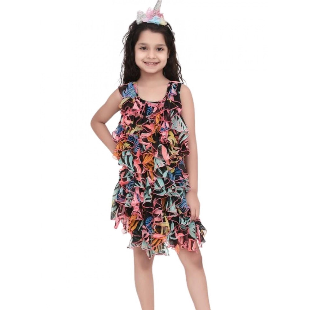 Girl's Chiffon Ruffled Sleeveless Dress — Black