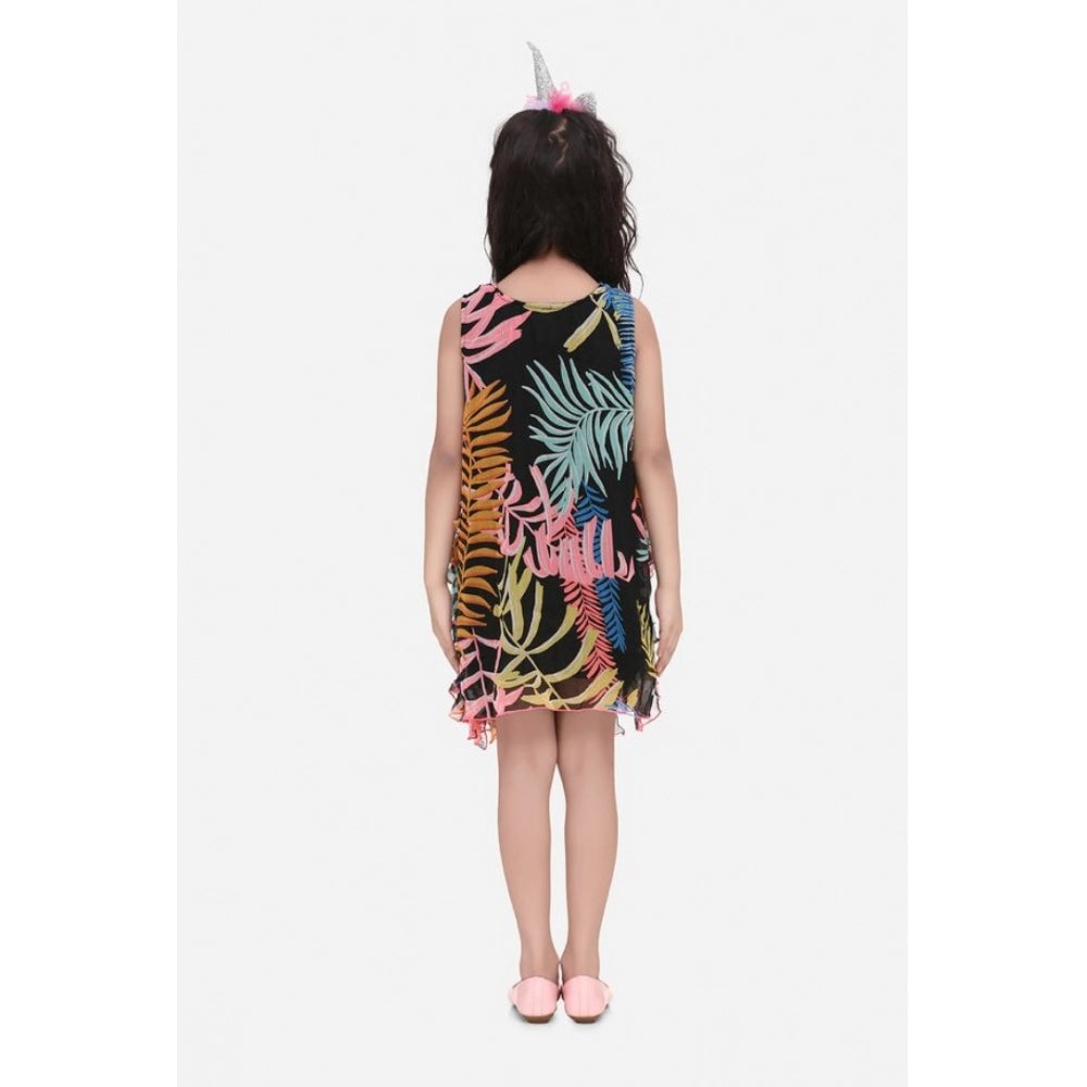 Girl's Chiffon Ruffled Sleeveless Dress — Black