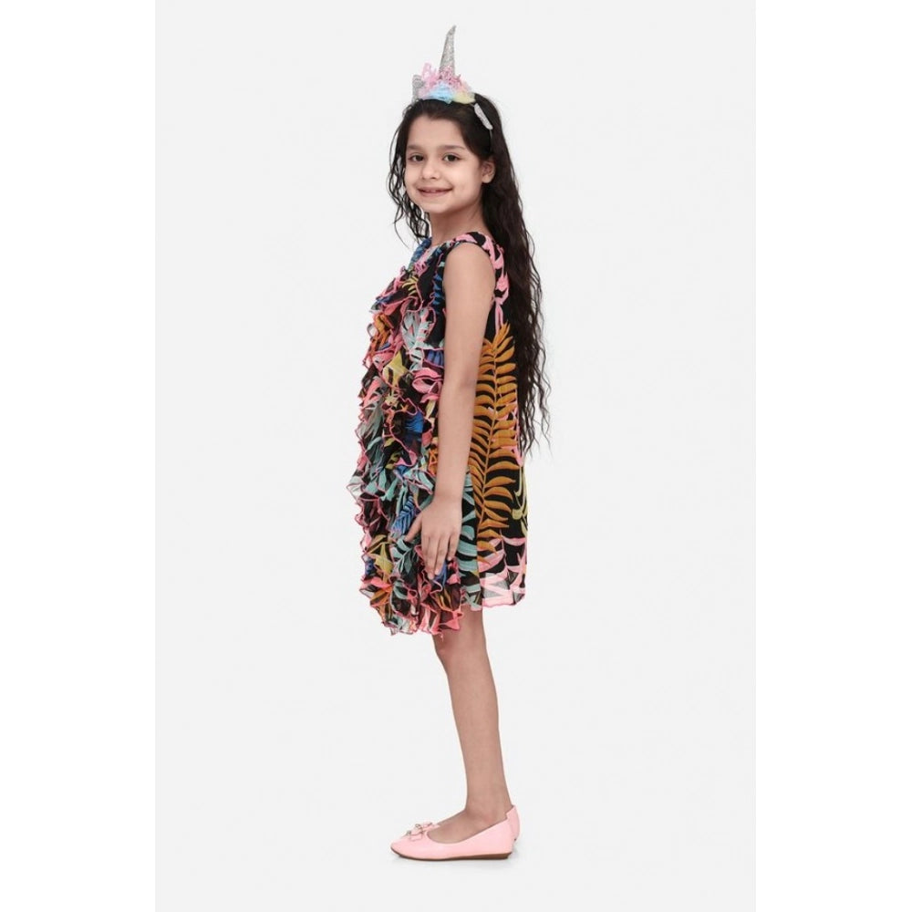 Girl's Chiffon Ruffled Sleeveless Dress — Black