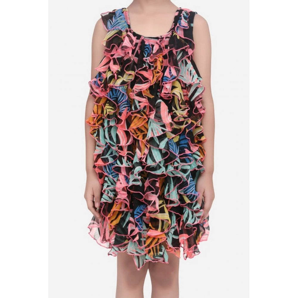 Girl's Chiffon Ruffled Sleeveless Dress — Black