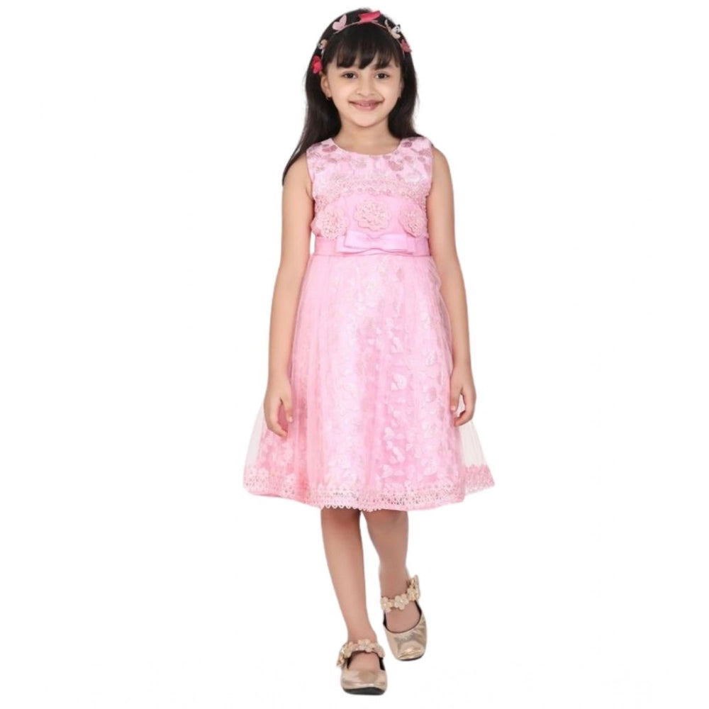 Girl's Net Embroidered Sleeveless Dress — Pink