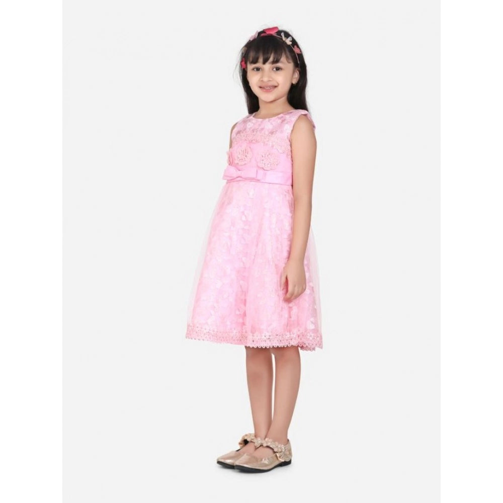Girl's Net Embroidered Sleeveless Dress — Pink