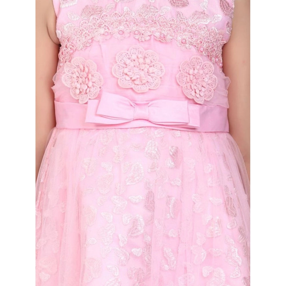 Girl's Net Embroidered Sleeveless Dress — Pink