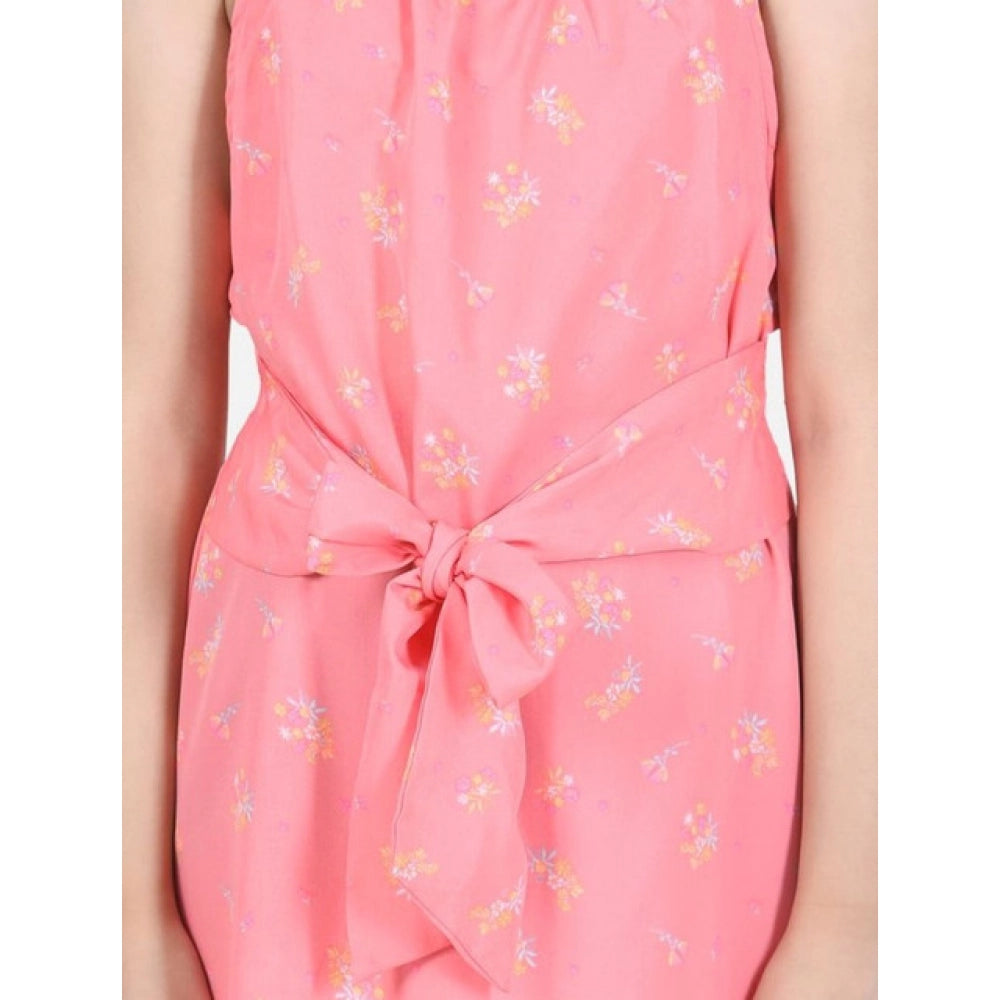 Girl's Floral Short Sleeve Dress — Coral