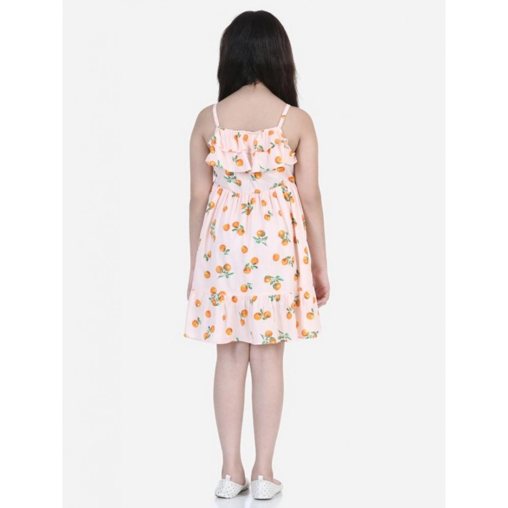 Girl's Rayon Printed Sleeveless Dress — Orange