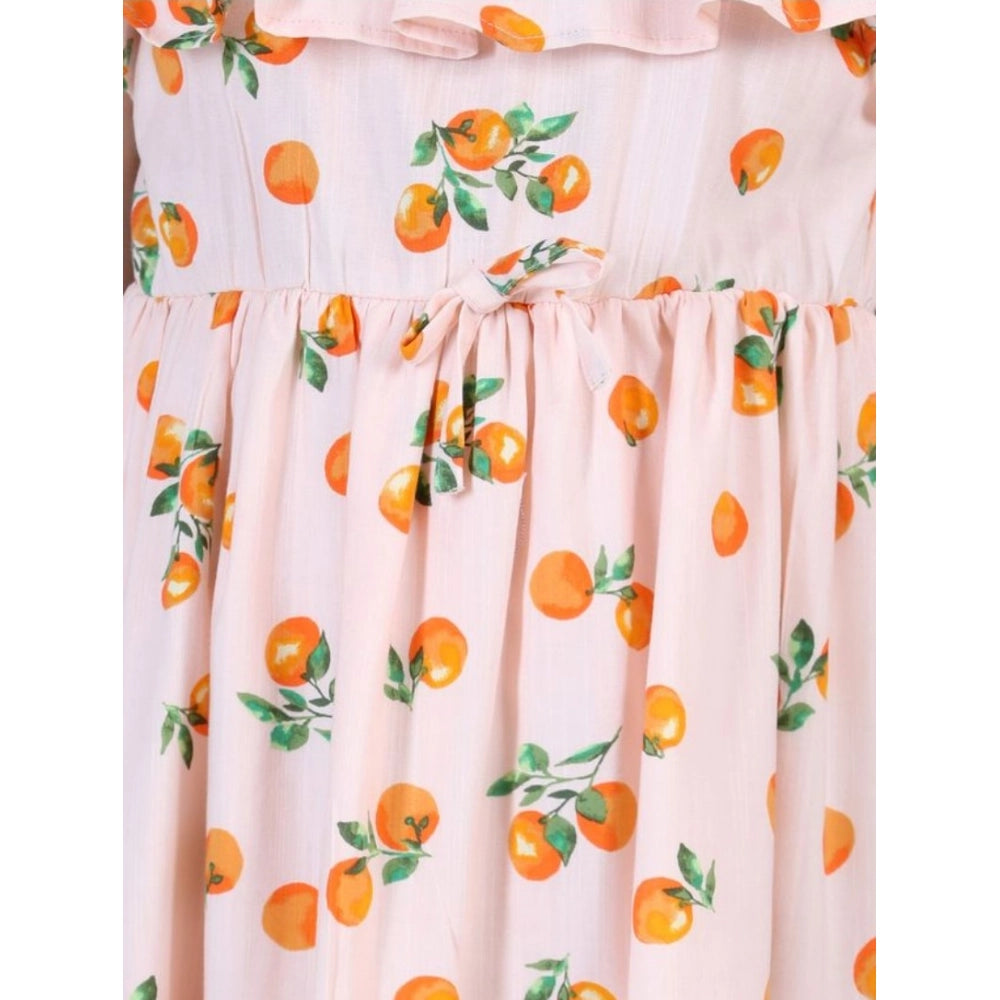 Girl's Rayon Printed Sleeveless Dress — Orange