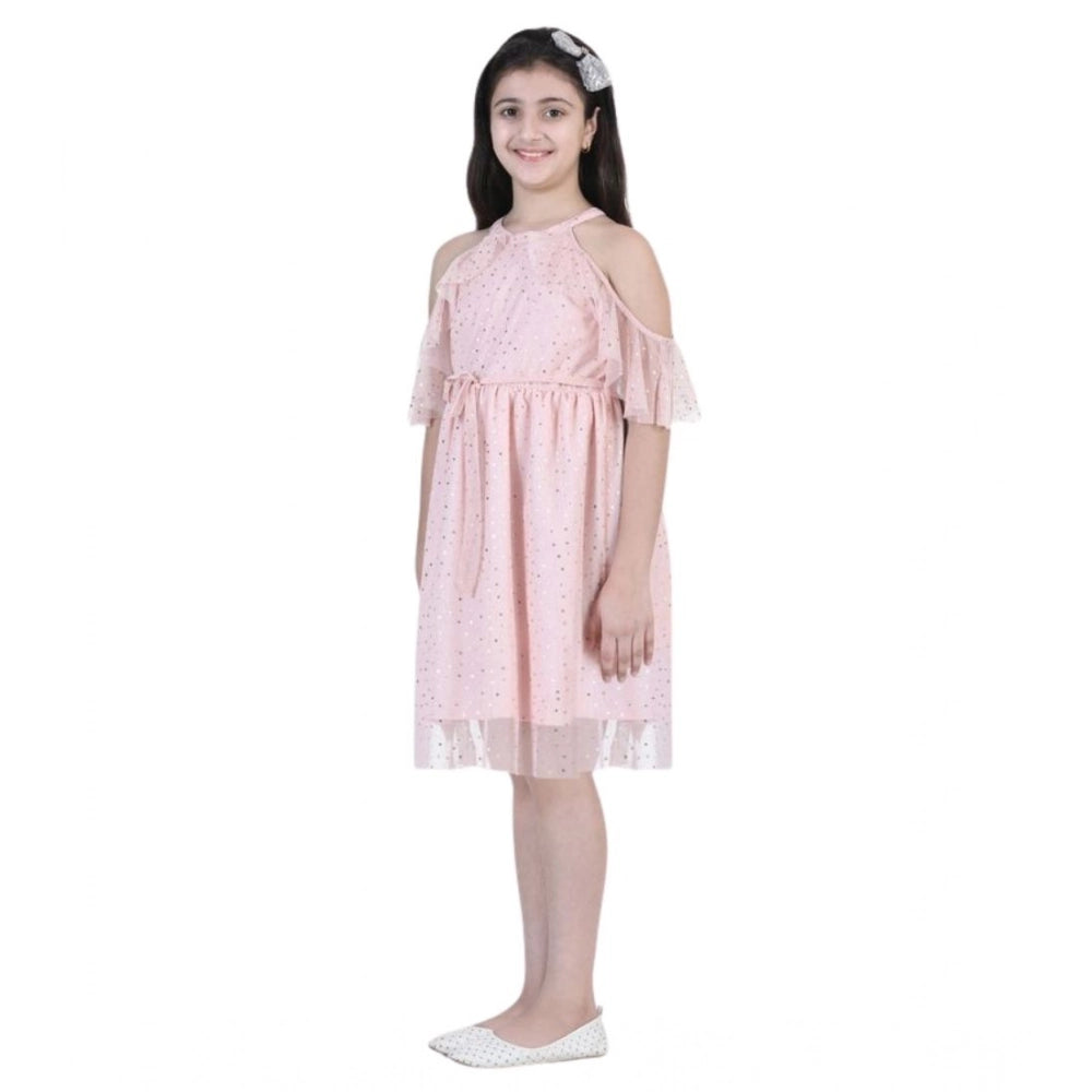 Girl's Net Printed Sleeveless Dress — Blush Pink