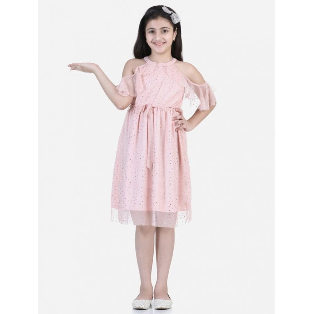 Girl's Net Printed Sleeveless Dress — Blush Pink