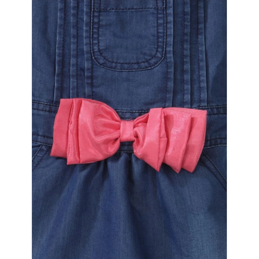 Girl's Denim & Cotton Bow Sleeveless Dungaree — Pink