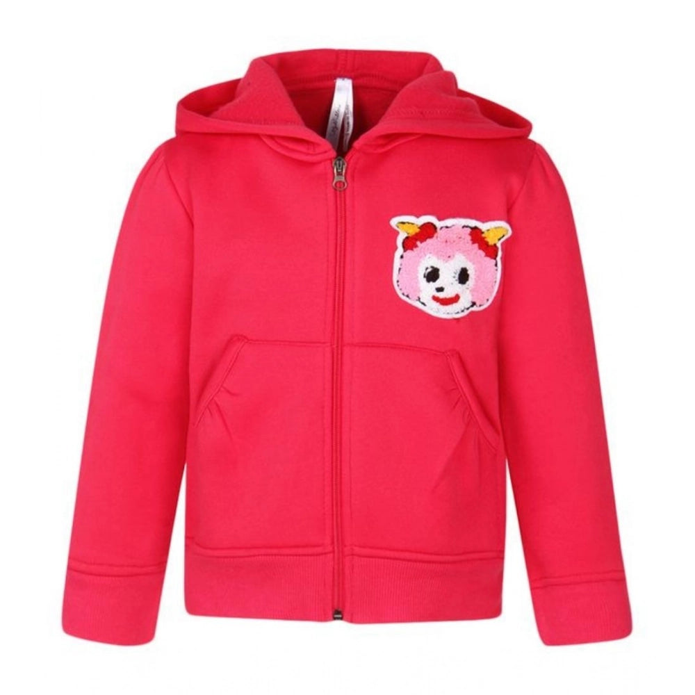 Girl's Fleece Printed Long Sleeves Hoodie Jacket — Magenta