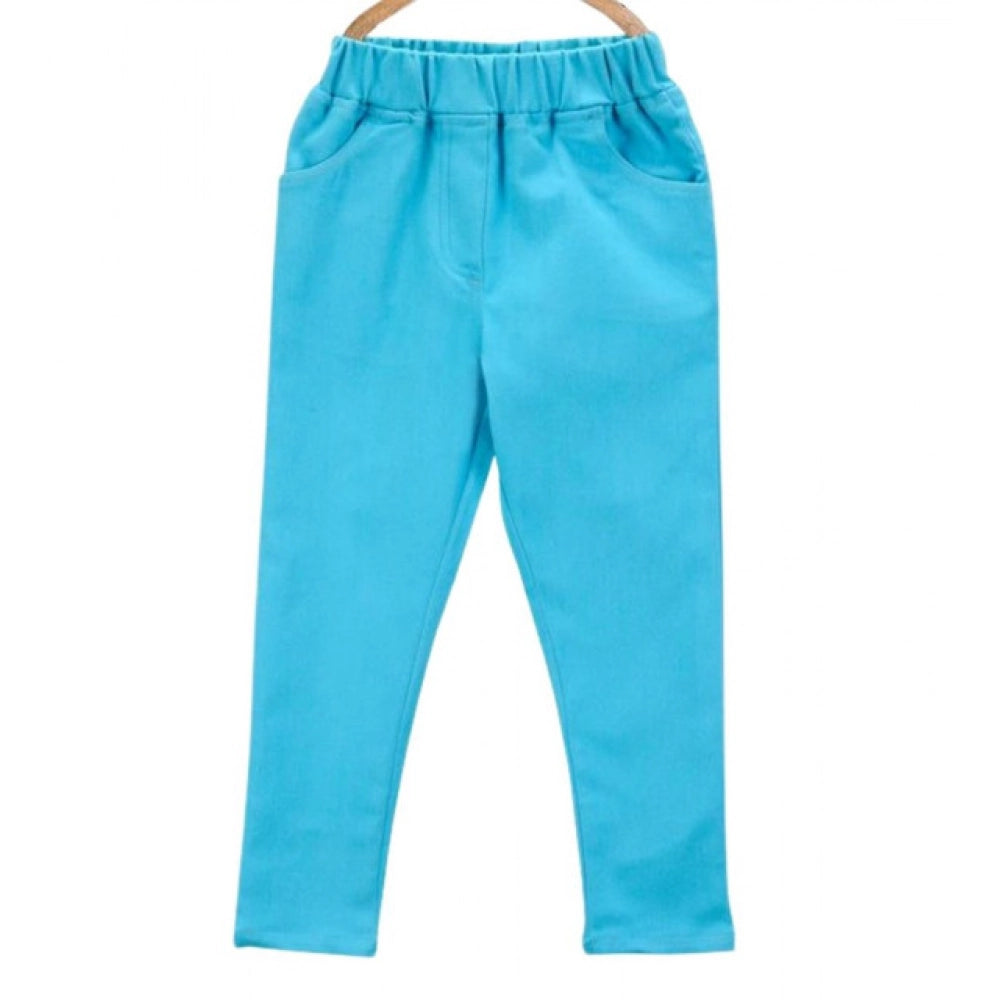 Girl's Denim Solid Elasticated Jeggings Cum Jeans — Blue