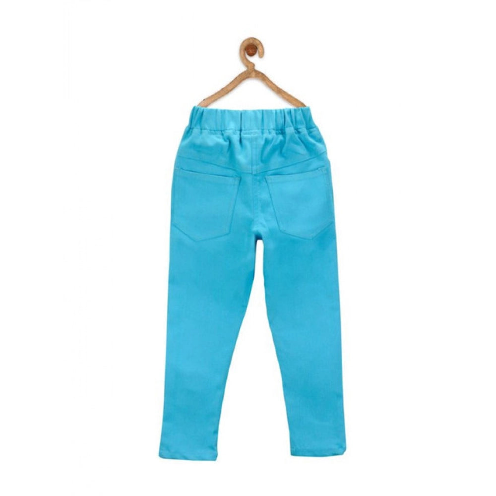 Girl's Denim Solid Elasticated Jeggings Cum Jeans — Blue