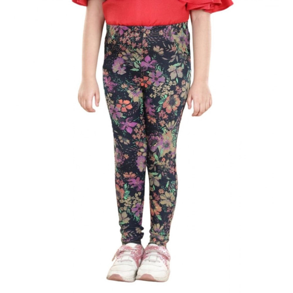 Girl's Cotton Lycra Floral Elasticated Jeggings · -YRS