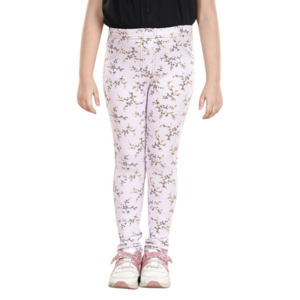 Girl's Cotton Lycra Floral Elasticated Jeggings · -YRS