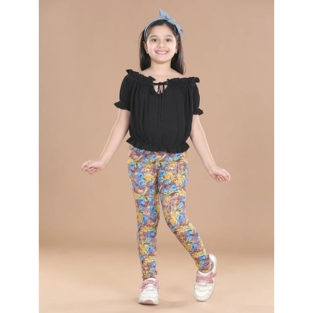 Girl's Cotton Lycra Floral Elasticated Jeggings · -YRS