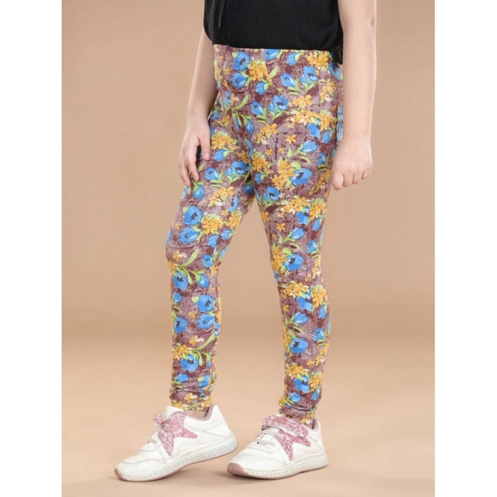 Girl's Cotton Lycra Floral Elasticated Jeggings · -YRS