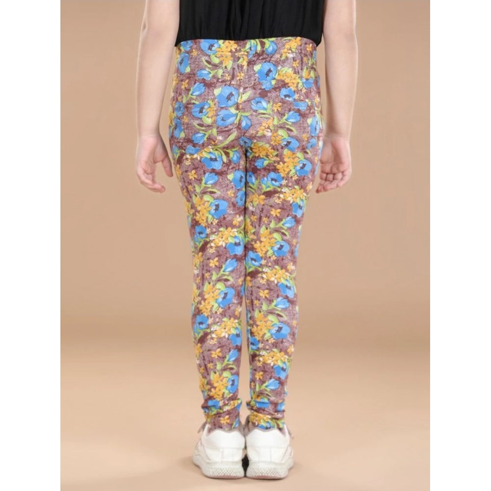 Girl's Cotton Lycra Floral Elasticated Jeggings · -YRS
