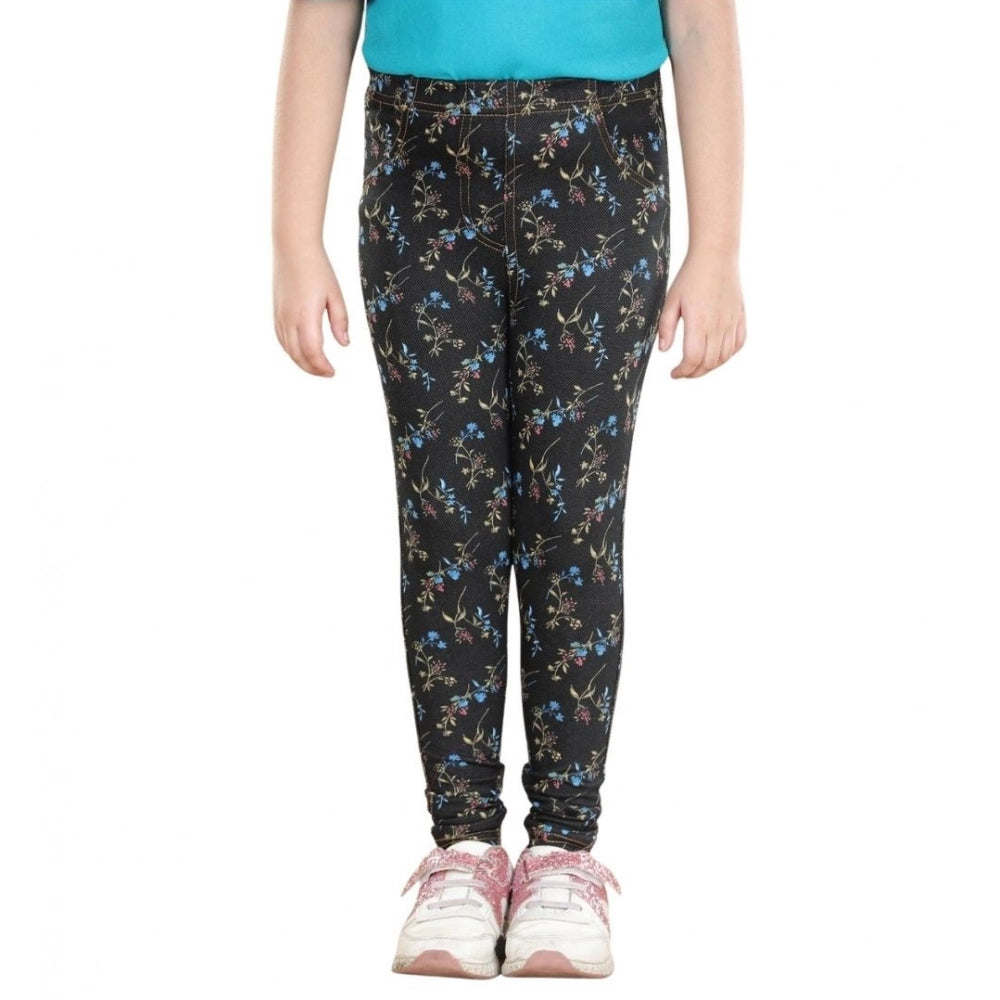 Girl's Cotton Lycra Floral Elasticated Jeggings · -YRS