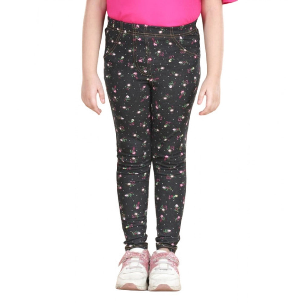 Girl's Cotton Lycra Floral Elasticated Jeggings · -YRS