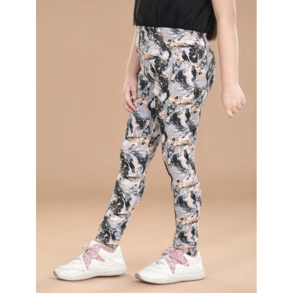 Girl's Cotton Lycra Floral Elasticated Jeggings · -YRS