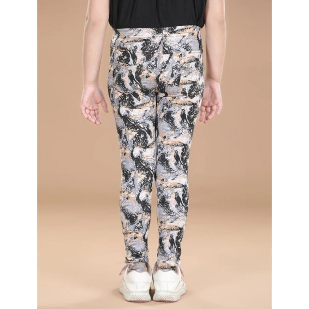 Girl's Cotton Lycra Floral Elasticated Jeggings · -YRS