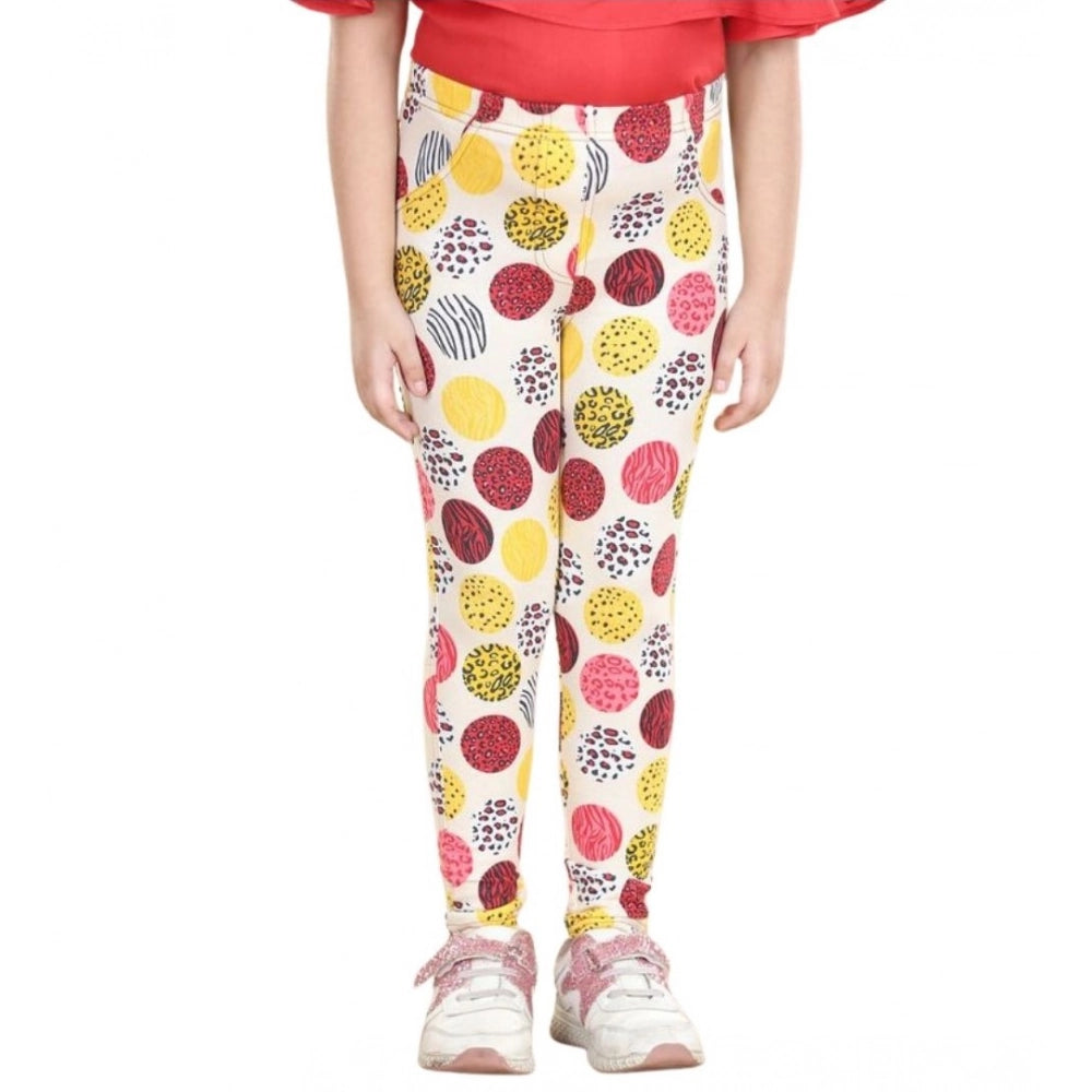 Girl's Cotton Lycra Floral Elasticated Jeggings · -YRS