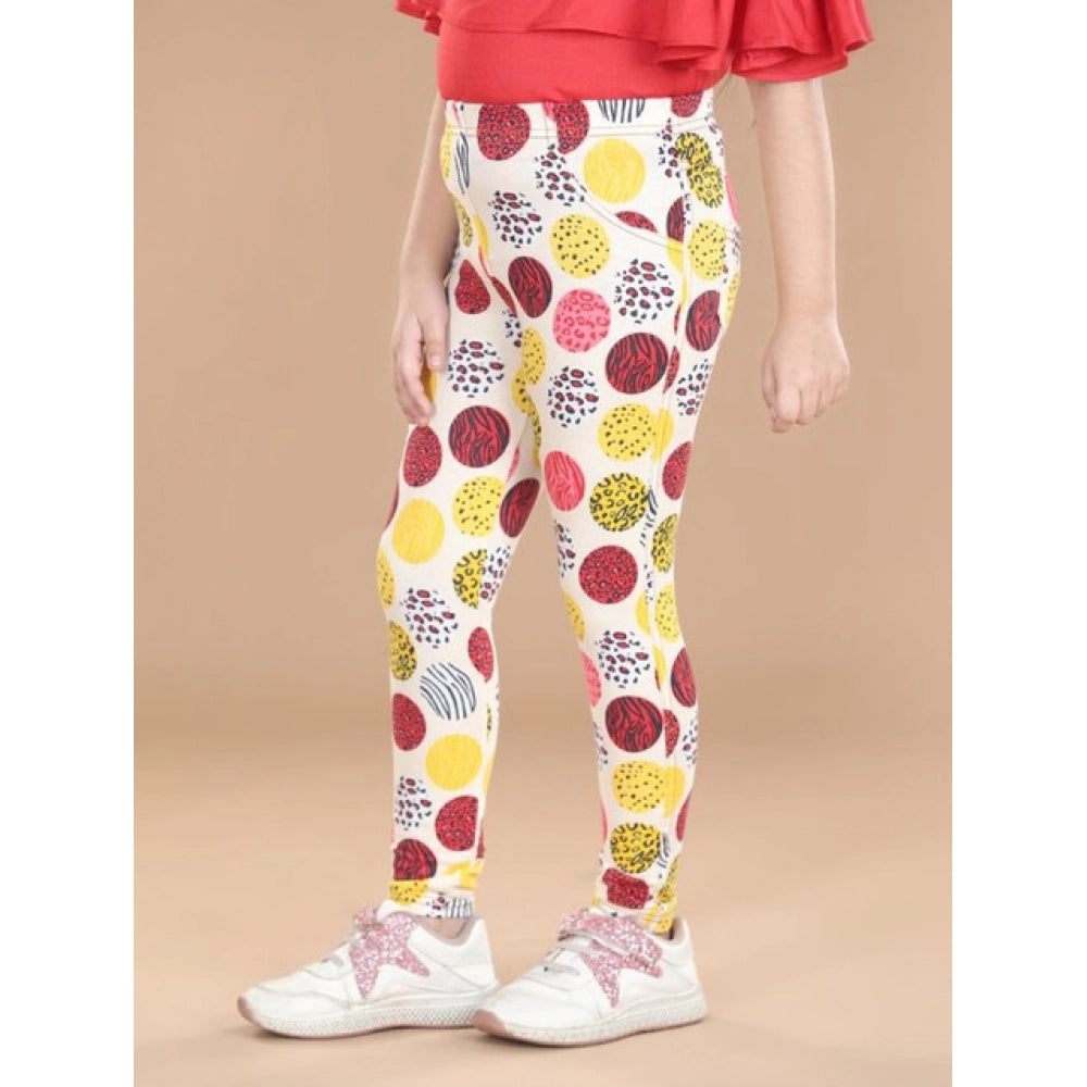 Girl's Cotton Lycra Floral Elasticated Jeggings · -YRS