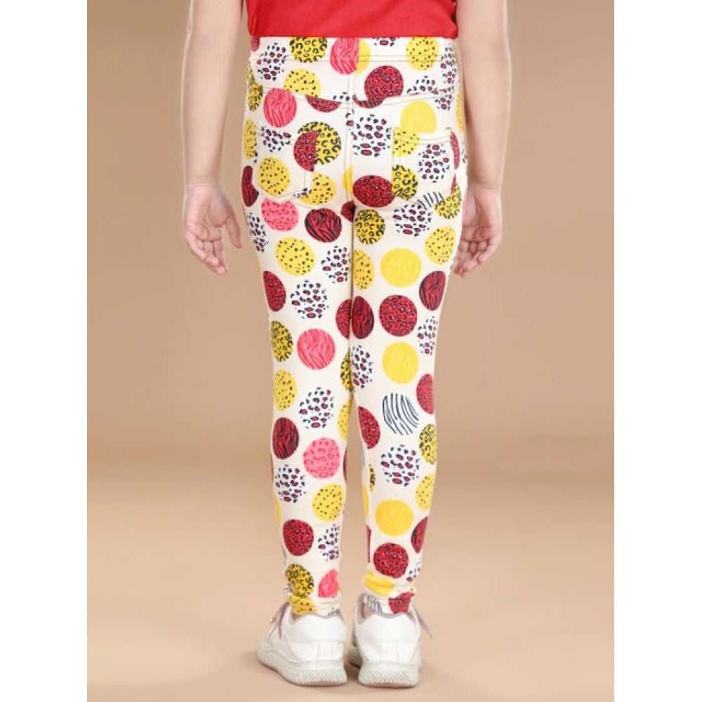 Girl's Cotton Lycra Floral Elasticated Jeggings · -YRS