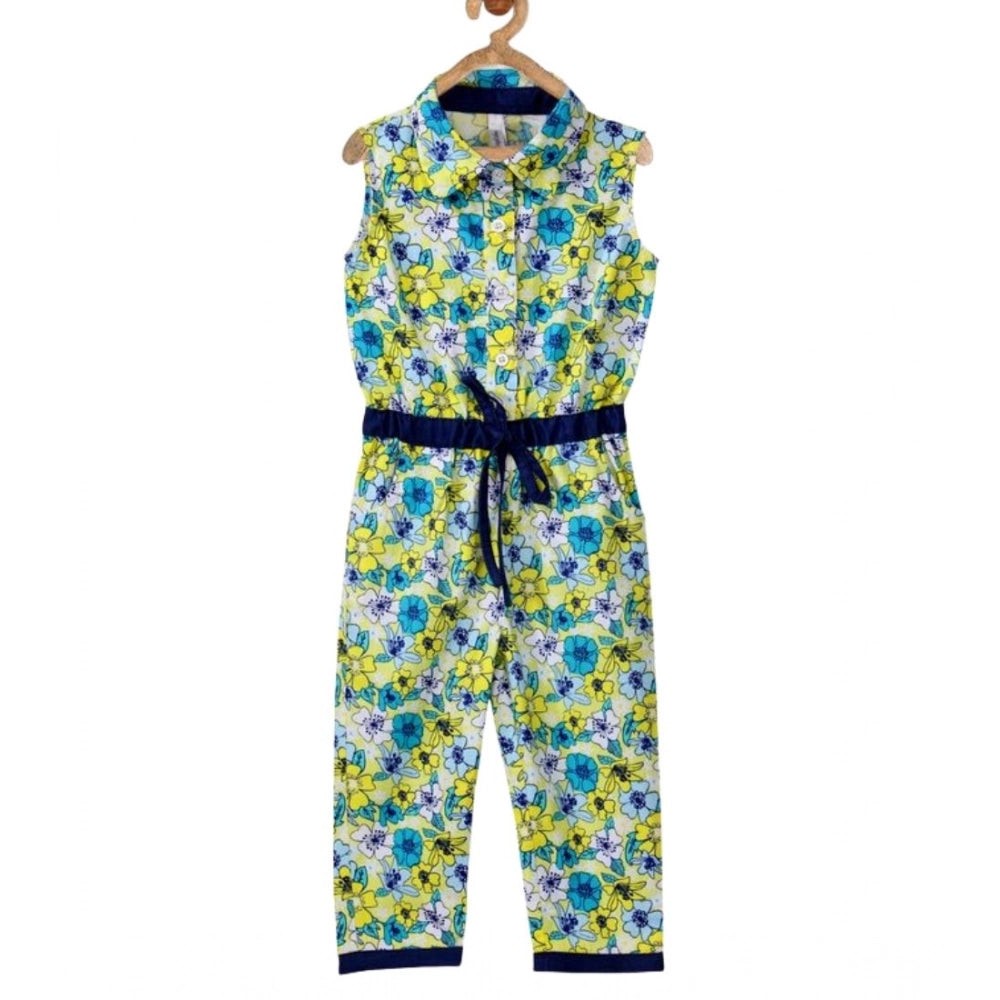 Girl's Cotton Floral Sleeveless Jumpsuit — Yellow