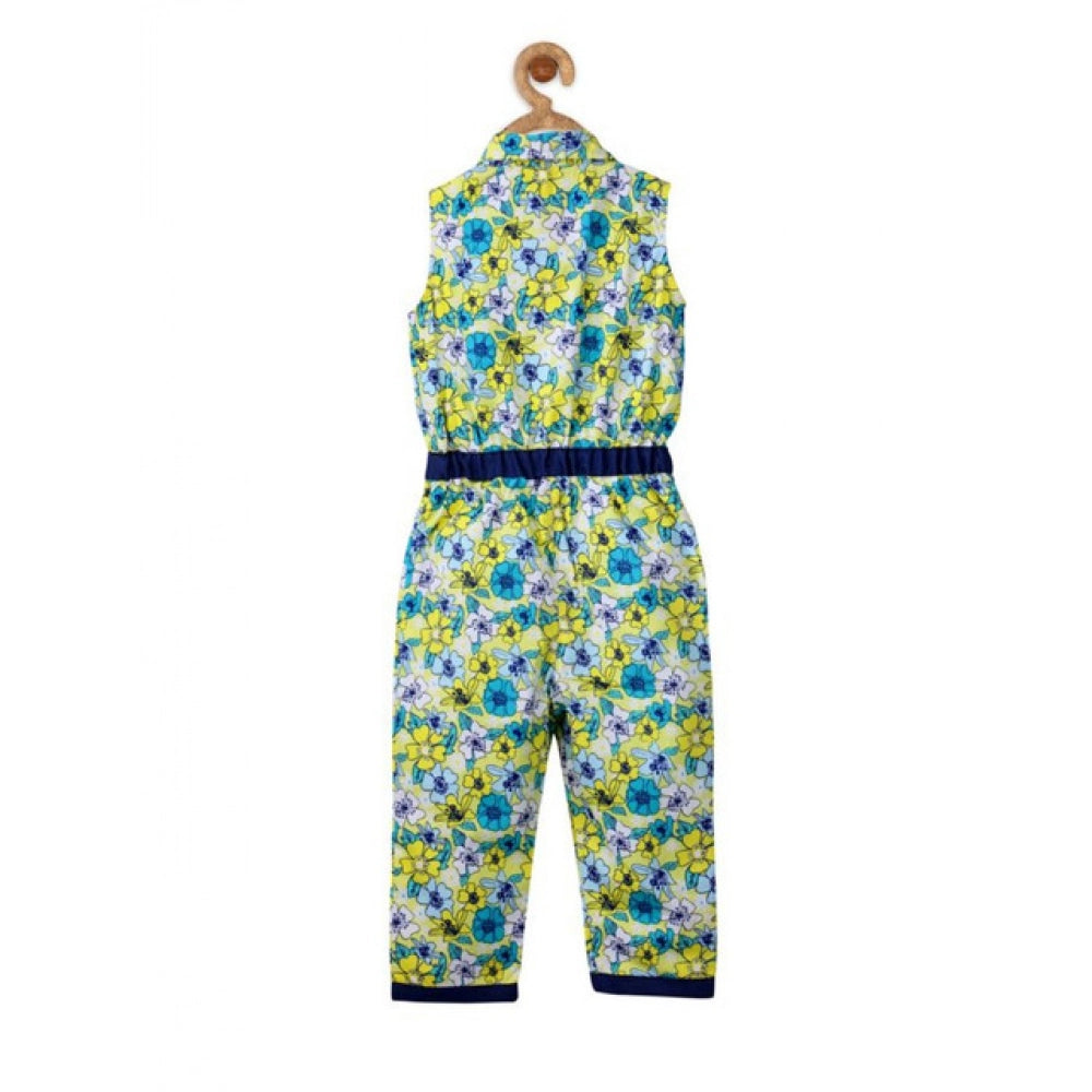 Girl's Cotton Floral Sleeveless Jumpsuit — Yellow