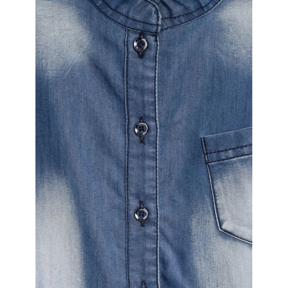 Girl's Denim Embellished Sleeveless Jumpsuit — Blue · -YRS