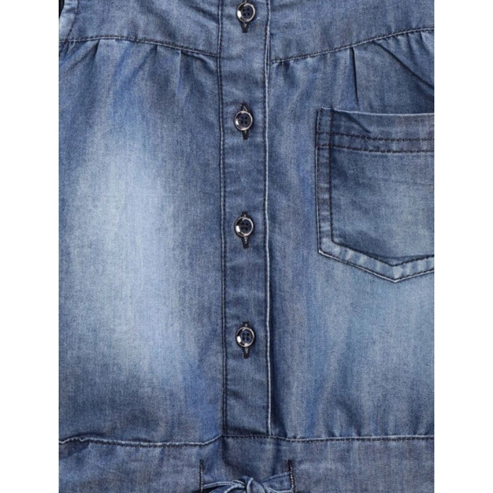 Girl's Denim Embroidered Sleeveless Jumpsuit — Blue