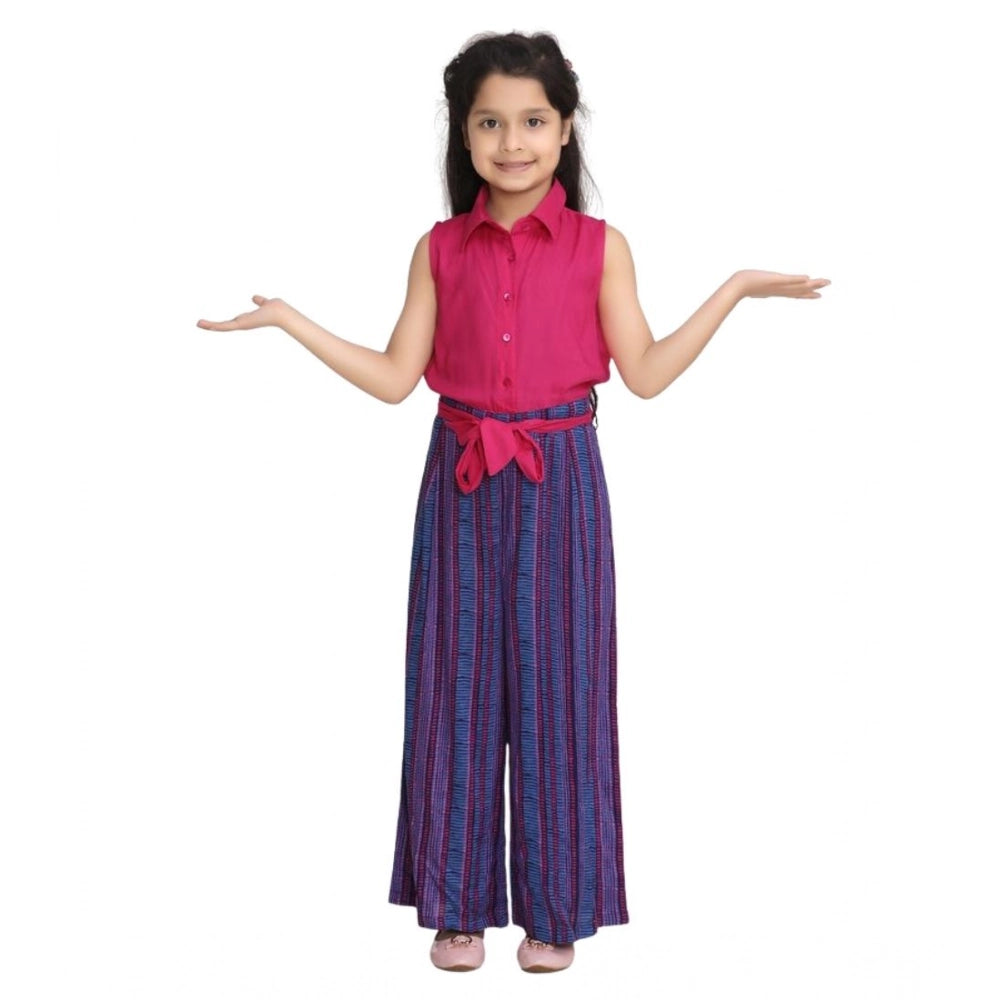 Girl's Rayon Colour Block Sleeveless Jumpsuit — Pink-Blue