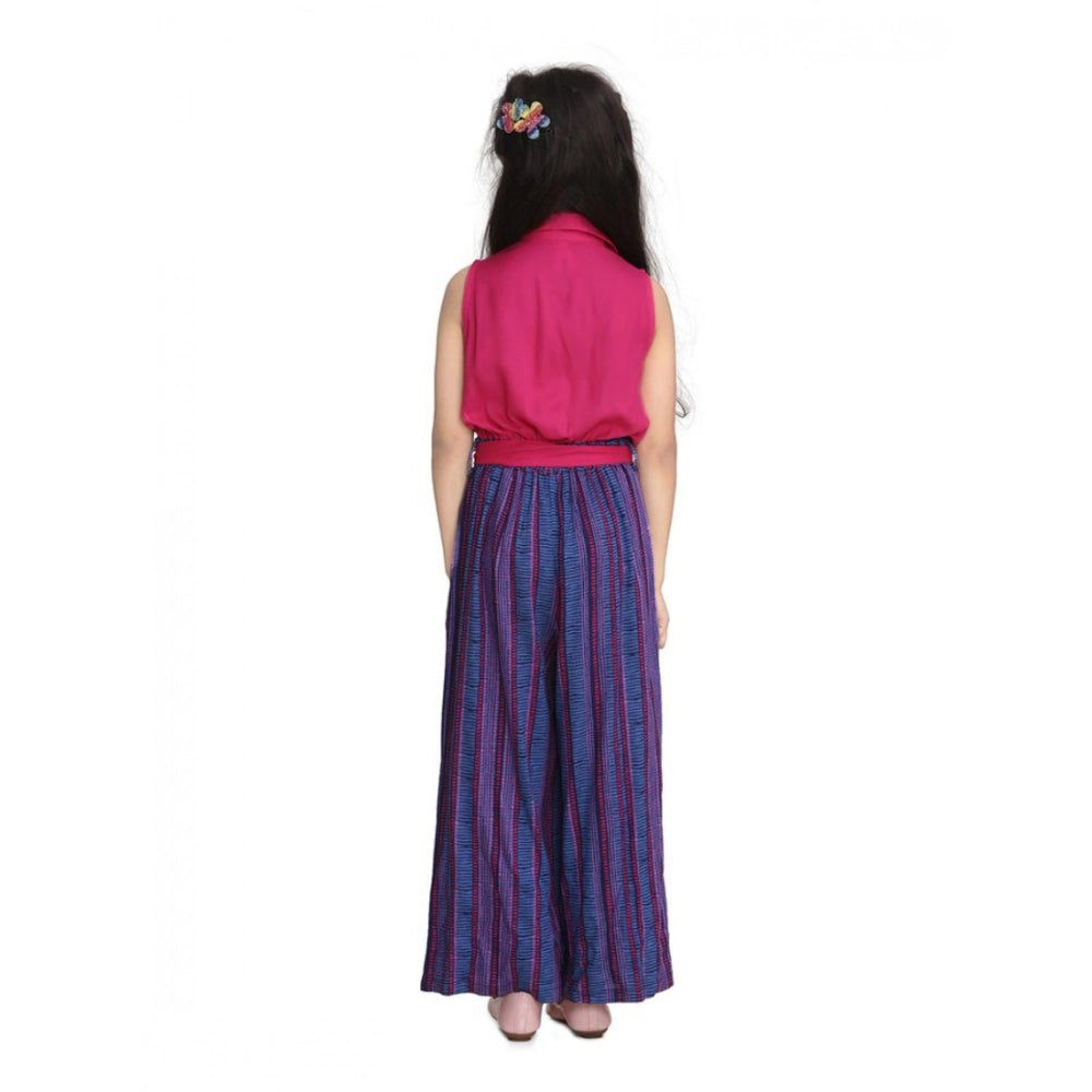Girl's Rayon Colour Block Sleeveless Jumpsuit — Pink-Blue
