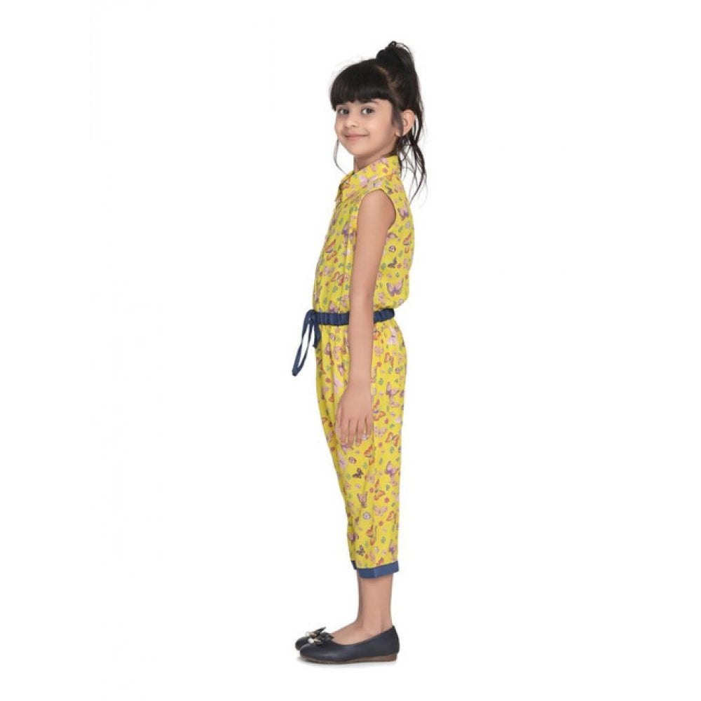 Girl's Cotton Printed Sleeveless Jumpsuit — Yellow