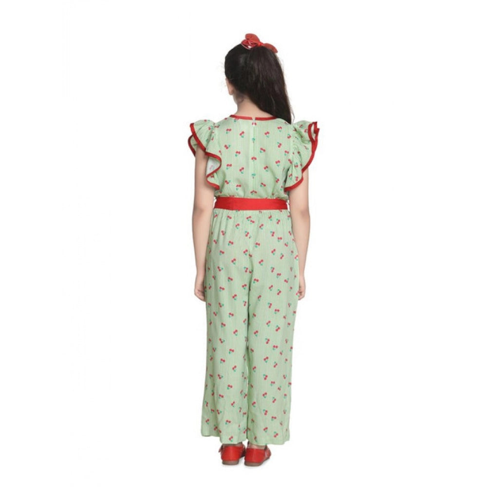 Girl's Rayon Printed Flutter Jumpsuit — Green