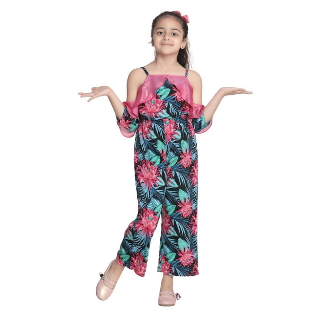 Girl's Floral Cold Shoulder Jumpsuit — Pink