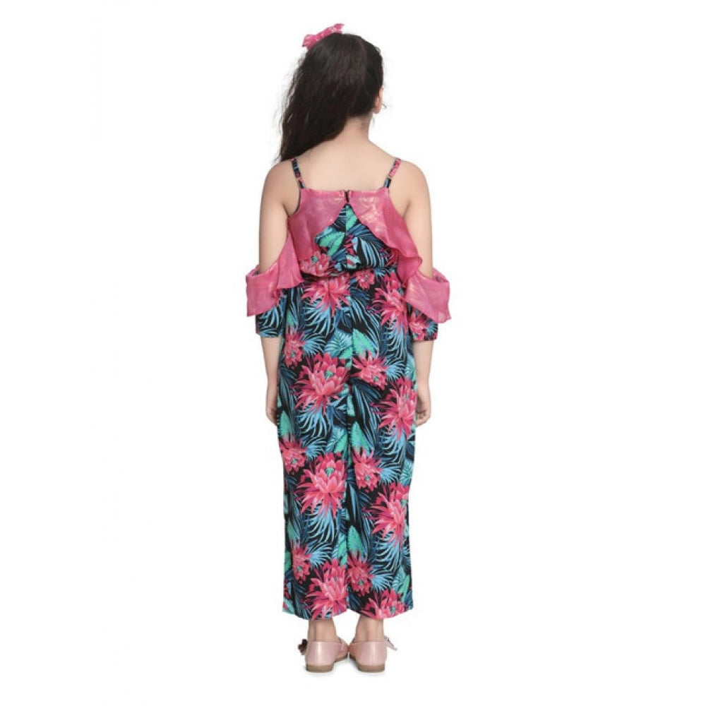 Girl's Floral Cold Shoulder Jumpsuit — Pink