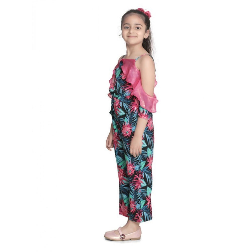 Girl's Floral Cold Shoulder Jumpsuit — Pink